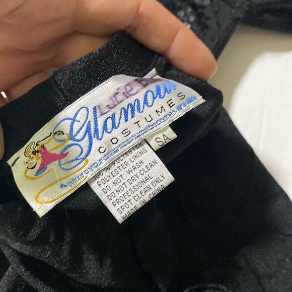 Glamour solo dance costume black sequin unitard rhinestone embellished SA adult - Picture 12 of 14